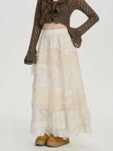 Girlyhalo美式复古重工多层蕾丝蛋糕半身裙女秋季新款高腰长裙