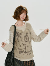 Girlyhalo美式复古印花假两件长袖t恤女秋季新款设计感宽松上衣