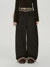 Girlyhalo美式复古拼接栗色休闲裤女秋季新款设计感宽松阔腿长裤