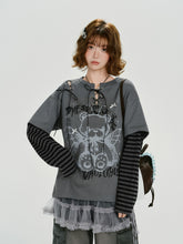 Girlyhalo美式复古设计感假两件长袖t恤女秋季新款镂空宽松上衣