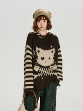 Girlyhalo美式复古流苏设计感针织连帽毛衣女秋冬季新款宽松上衣