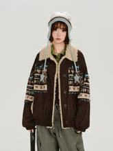 Girlyhalo美式复古撞色翻领外套女冬新款设计感加绒保暖宽松上衣