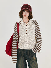 Girlyhalo美式复古拼接条纹长袖针织衫女秋冬新款肌理感宽松上衣