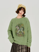 Girlyhalo美式复古印花套头圆领毛衣女冬季新款加厚保暖宽松上衣