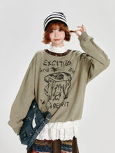 Girlyhalo美式复古圆领卫衣女秋冬新款涂鸦印花碎花领宽松上衣