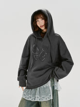 Girlyhalo美式复古重工刺绣连帽卫衣女秋新款毛边设计感宽松上衣