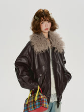 Girlyhalo美式复古棕色毛领皮衣外套女秋冬季新款设计感宽松上衣