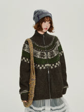 Girlyhalo美式复古费尔岛提花针织外套女冬新款加厚保暖宽松上衣