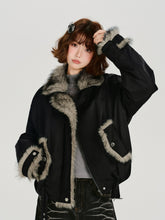 Girlyhalo美式复古设计感毛毛翻领夹克外套女冬新款加厚宽松上衣