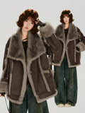 Girlyhalo美式复古大翻领毛绒厚外套女冬季新款加厚保暖宽松上衣
