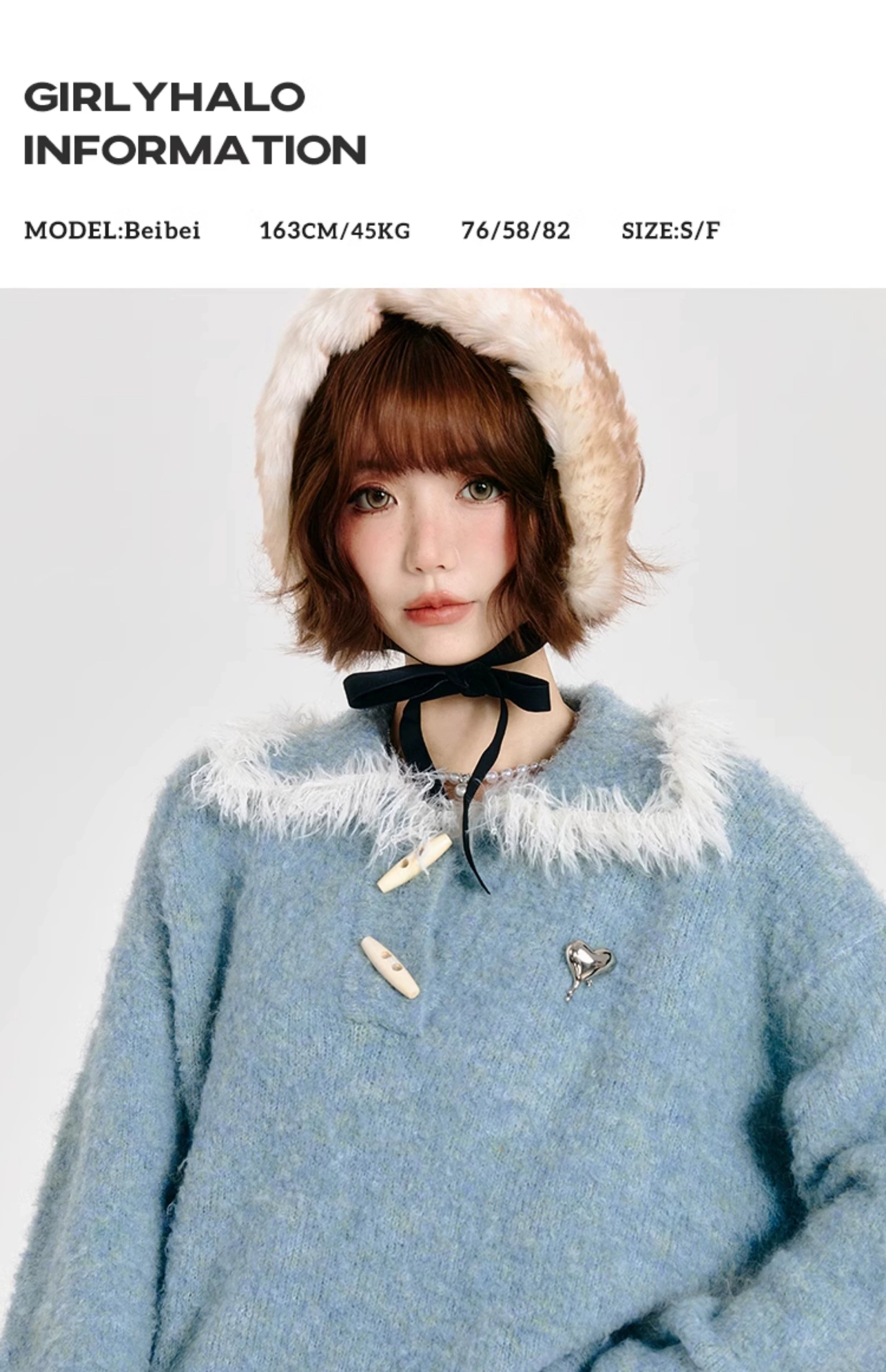 Girlyhalo美式复古polo领毛衣女秋冬新款软糯厚实宽松浅色系上衣