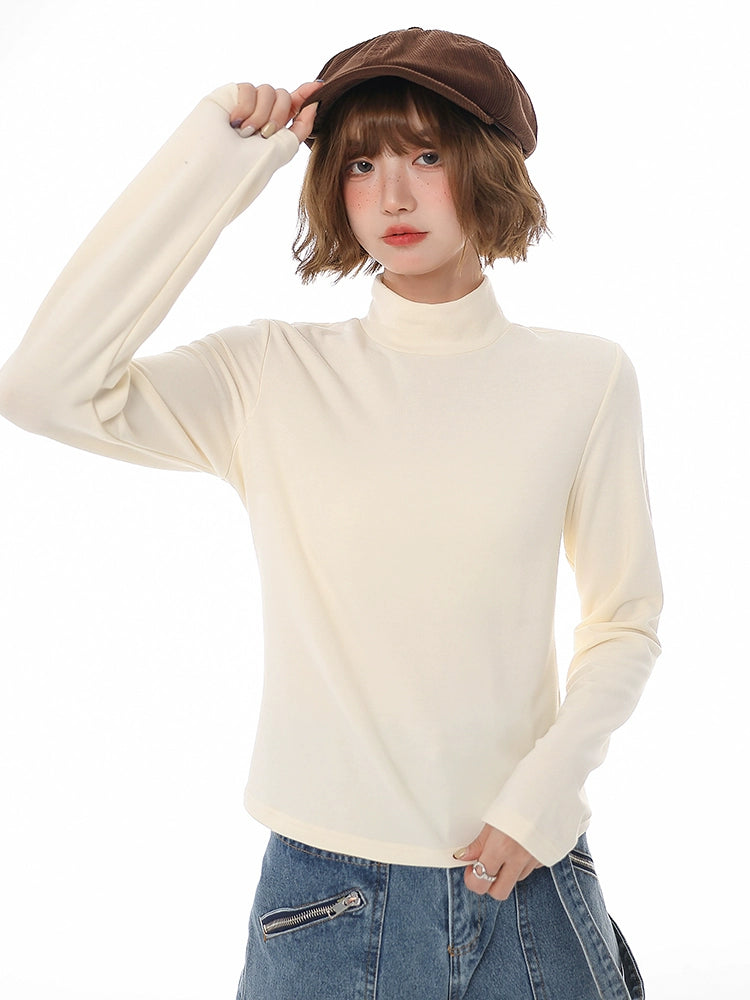 Girlyhalo秋冬加绒针织内搭半高领打底衫女长袖加厚修身显瘦上衣