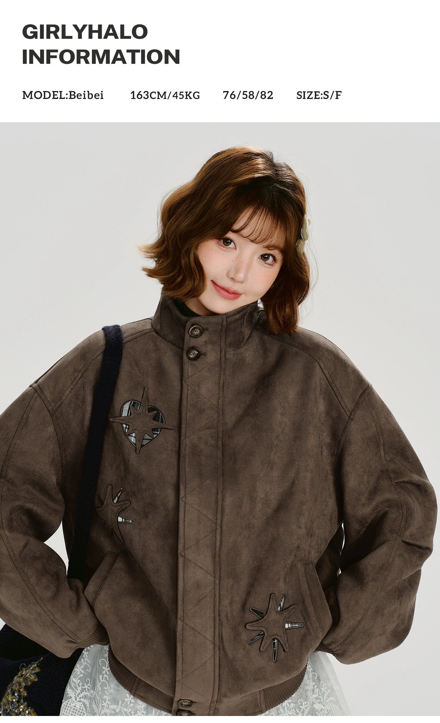 Girlyhalo美式复古立领刺绣夹克外套女冬新款保暖设计感宽松上衣